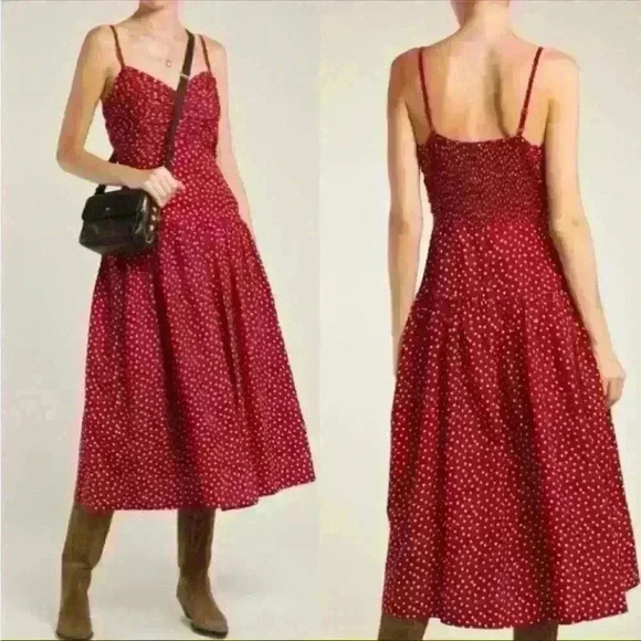 Rebecca Taylor blurry heart silk midi dress in red - Picture 6 of 13